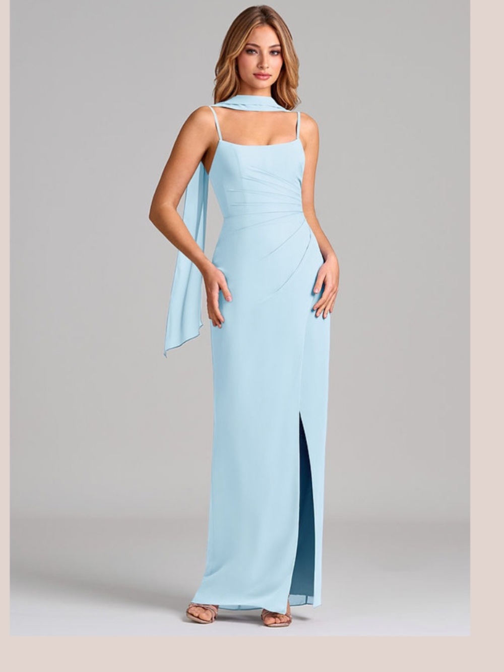 Azazie Sky Blue Calandra Dress with Scarf Strap